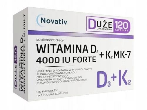 Zdjęcie Novativ Witamina D3 4000 IU Forte + K2 MK7, 120 kaps